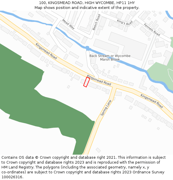 100, KINGSMEAD ROAD, HIGH WYCOMBE, HP11 1HY: Location map and indicative extent of plot