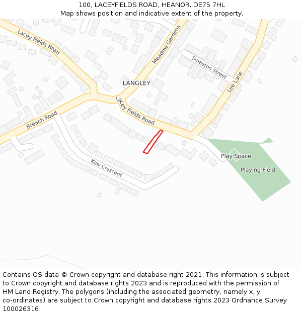 100, LACEYFIELDS ROAD, HEANOR, DE75 7HL: Location map and indicative extent of plot