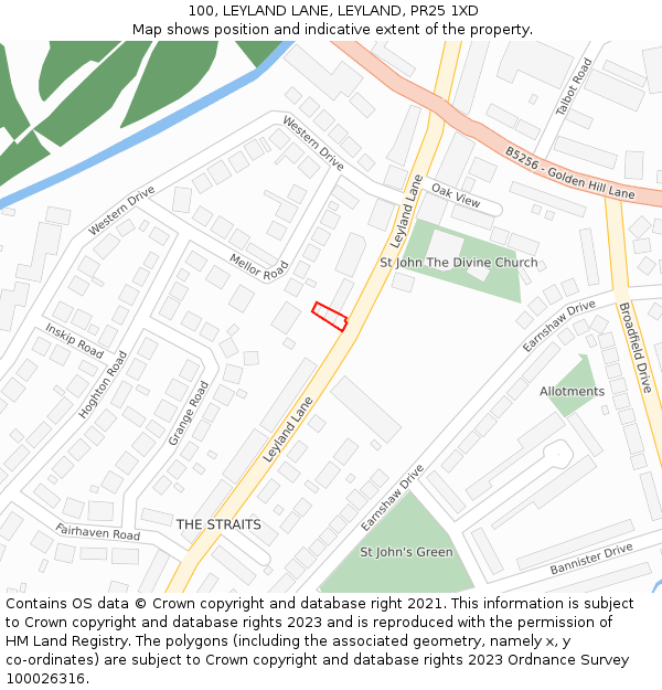 100, LEYLAND LANE, LEYLAND, PR25 1XD: Location map and indicative extent of plot