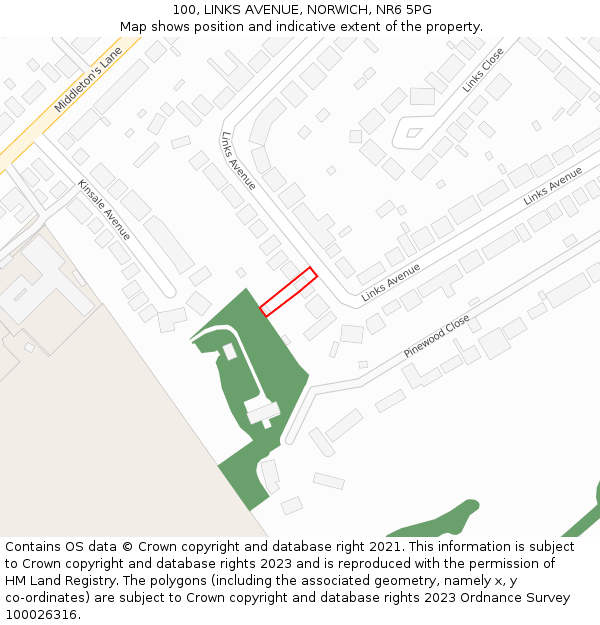 100, LINKS AVENUE, NORWICH, NR6 5PG: Location map and indicative extent of plot