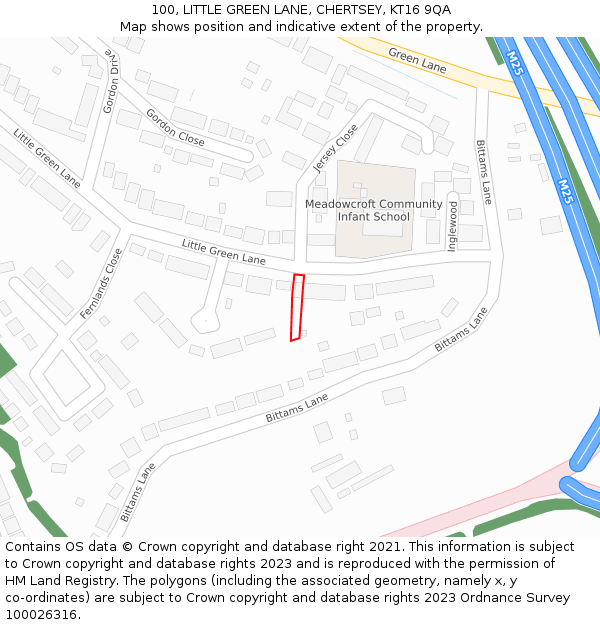 100, LITTLE GREEN LANE, CHERTSEY, KT16 9QA: Location map and indicative extent of plot