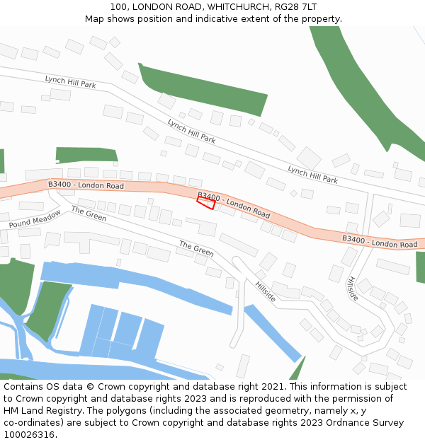 100, LONDON ROAD, WHITCHURCH, RG28 7LT: Location map and indicative extent of plot