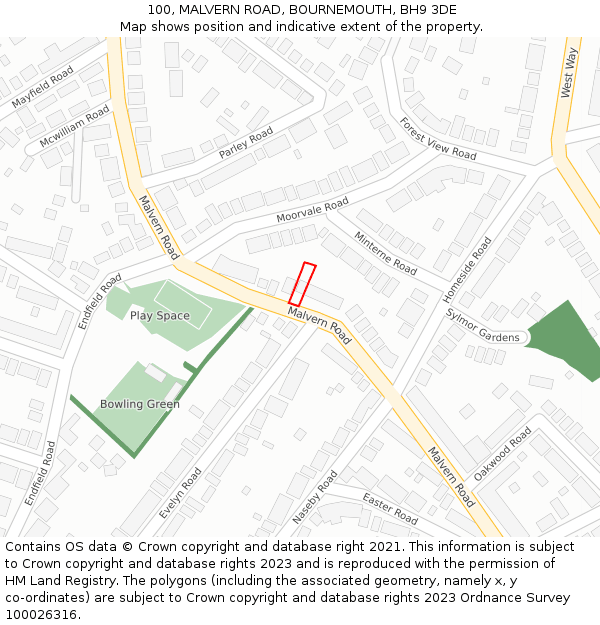 100, MALVERN ROAD, BOURNEMOUTH, BH9 3DE: Location map and indicative extent of plot
