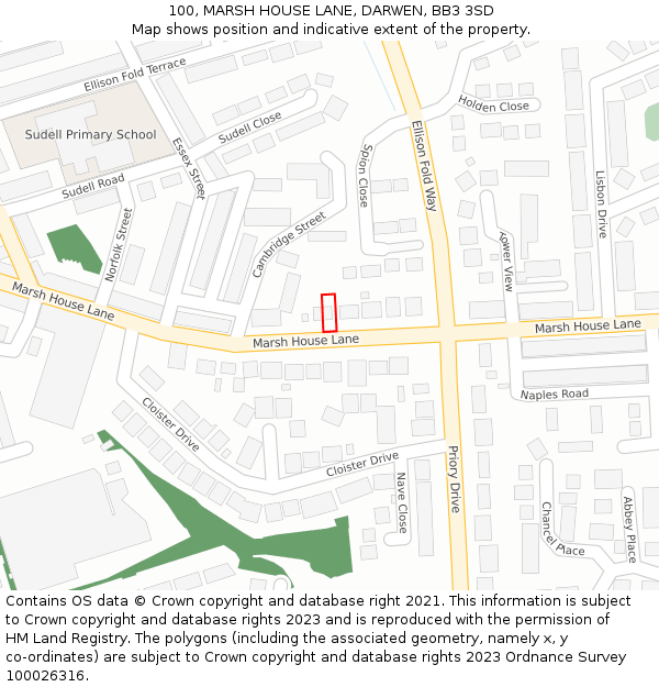 100, MARSH HOUSE LANE, DARWEN, BB3 3SD: Location map and indicative extent of plot
