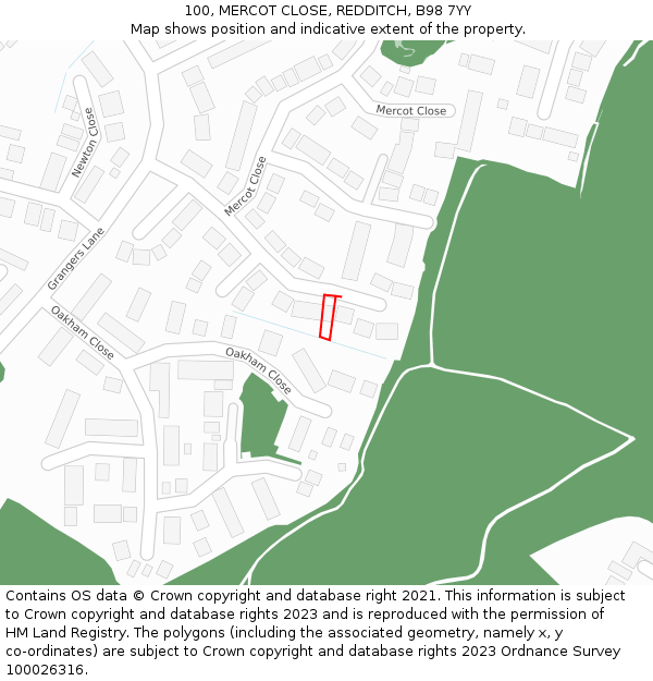 100, MERCOT CLOSE, REDDITCH, B98 7YY: Location map and indicative extent of plot