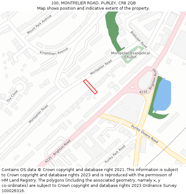 100, MONTPELIER ROAD, PURLEY, CR8 2QB: Location map and indicative extent of plot