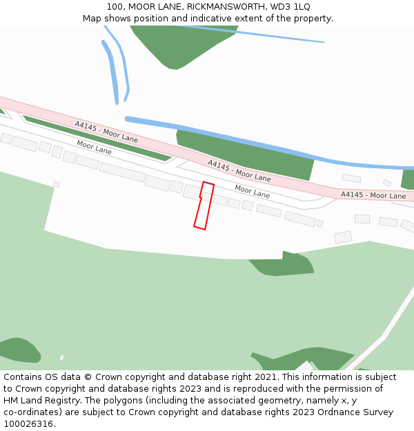 100, MOOR LANE, RICKMANSWORTH, WD3 1LQ: Location map and indicative extent of plot