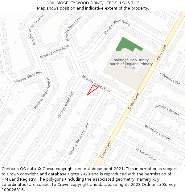 100, MOSELEY WOOD DRIVE, LEEDS, LS16 7HE: Location map and indicative extent of plot