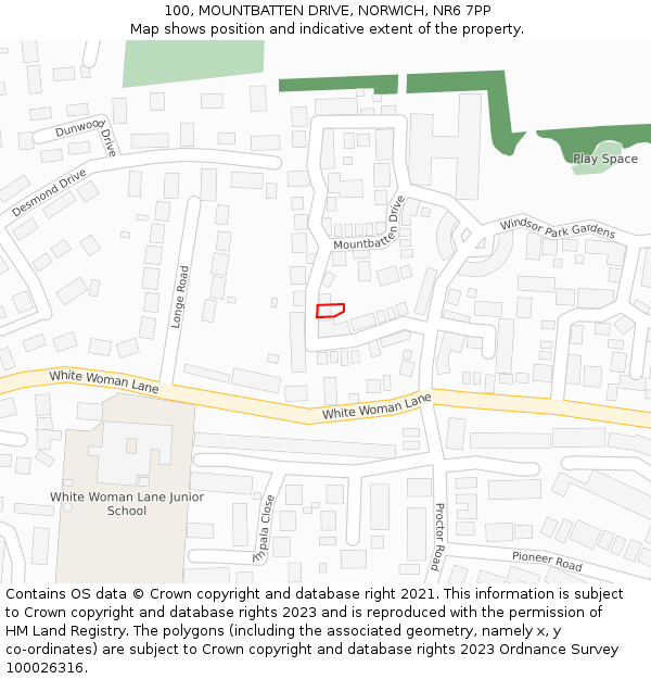 100, MOUNTBATTEN DRIVE, NORWICH, NR6 7PP: Location map and indicative extent of plot