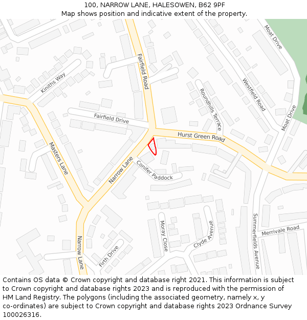 100, NARROW LANE, HALESOWEN, B62 9PF: Location map and indicative extent of plot