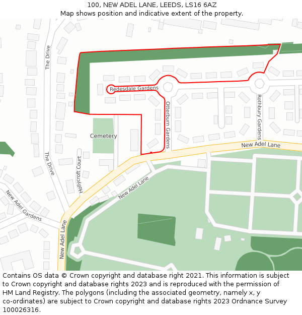 100, NEW ADEL LANE, LEEDS, LS16 6AZ: Location map and indicative extent of plot