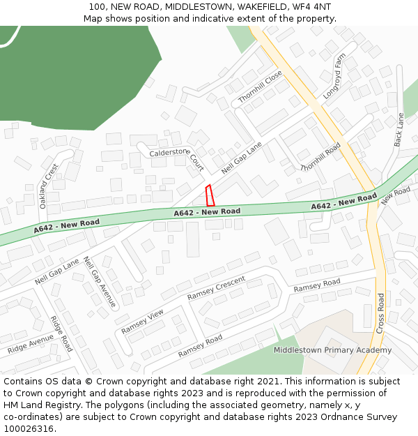 100, NEW ROAD, MIDDLESTOWN, WAKEFIELD, WF4 4NT: Location map and indicative extent of plot