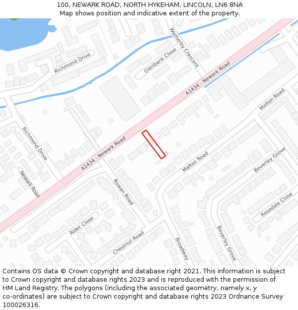 100, NEWARK ROAD, NORTH HYKEHAM, LINCOLN, LN6 8NA: Location map and indicative extent of plot