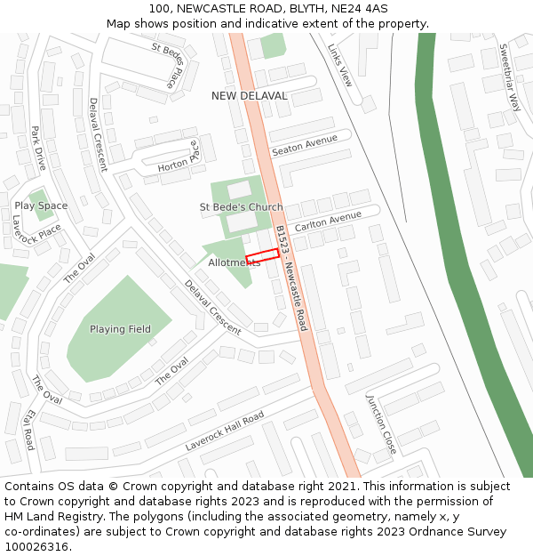 100, NEWCASTLE ROAD, BLYTH, NE24 4AS: Location map and indicative extent of plot