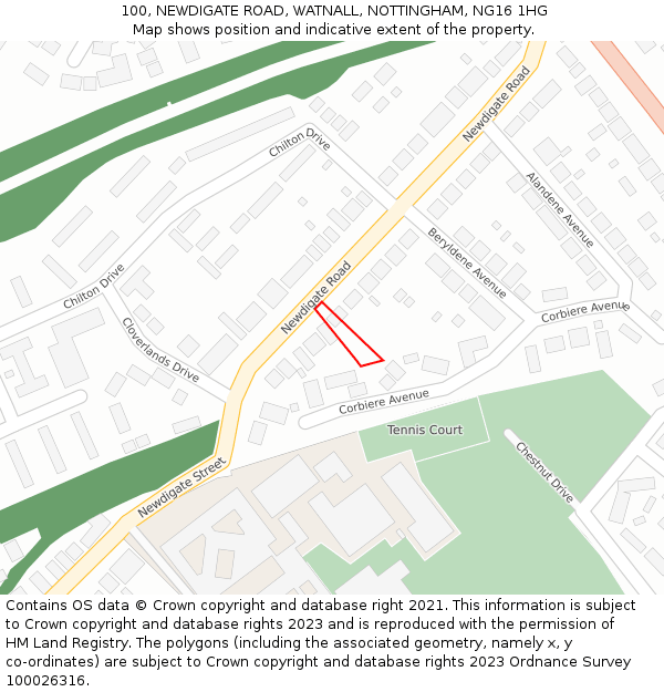 100, NEWDIGATE ROAD, WATNALL, NOTTINGHAM, NG16 1HG: Location map and indicative extent of plot