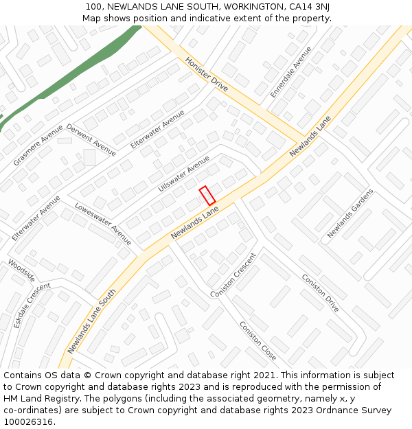100, NEWLANDS LANE SOUTH, WORKINGTON, CA14 3NJ: Location map and indicative extent of plot