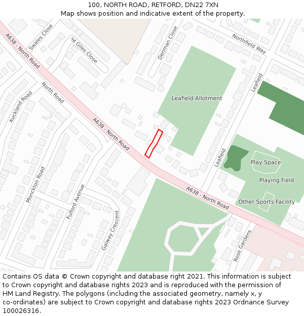 100, NORTH ROAD, RETFORD, DN22 7XN: Location map and indicative extent of plot