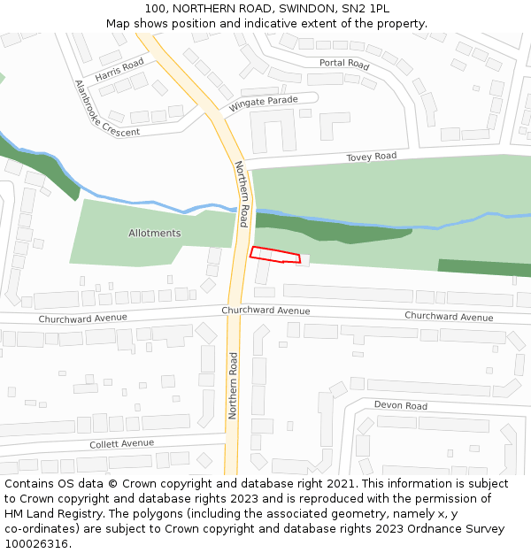 100, NORTHERN ROAD, SWINDON, SN2 1PL: Location map and indicative extent of plot