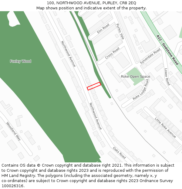 100, NORTHWOOD AVENUE, PURLEY, CR8 2EQ: Location map and indicative extent of plot