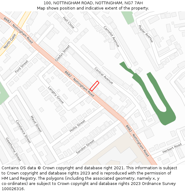 100, NOTTINGHAM ROAD, NOTTINGHAM, NG7 7AH: Location map and indicative extent of plot