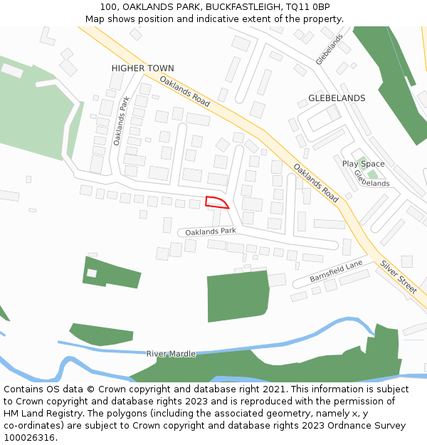 100, OAKLANDS PARK, BUCKFASTLEIGH, TQ11 0BP: Location map and indicative extent of plot
