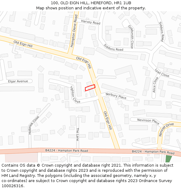 100, OLD EIGN HILL, HEREFORD, HR1 1UB: Location map and indicative extent of plot