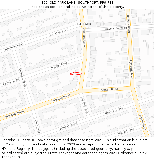 100, OLD PARK LANE, SOUTHPORT, PR9 7BT: Location map and indicative extent of plot