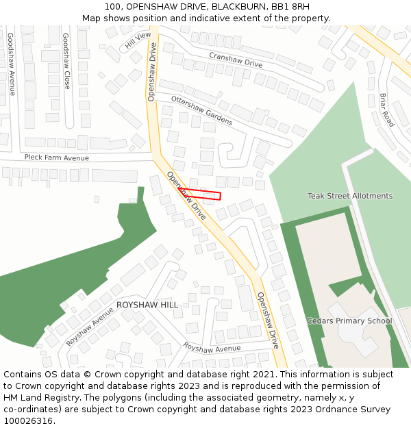 100, OPENSHAW DRIVE, BLACKBURN, BB1 8RH: Location map and indicative extent of plot