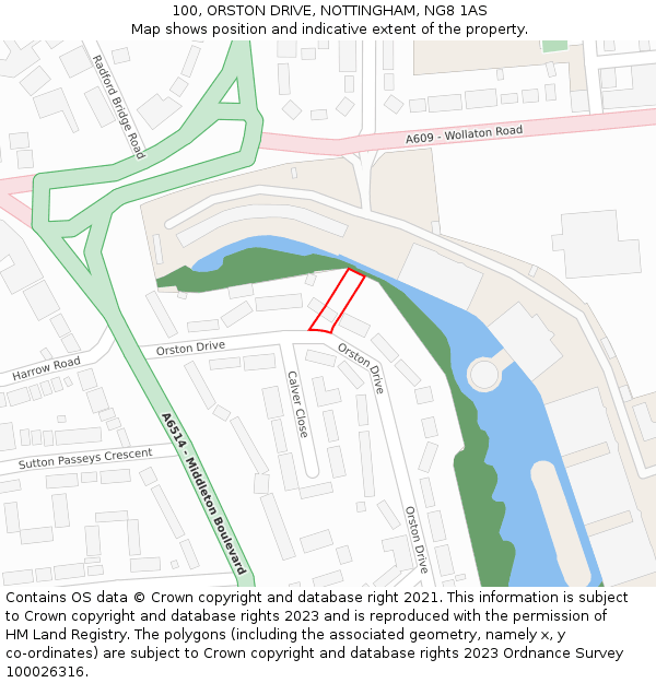 100, ORSTON DRIVE, NOTTINGHAM, NG8 1AS: Location map and indicative extent of plot
