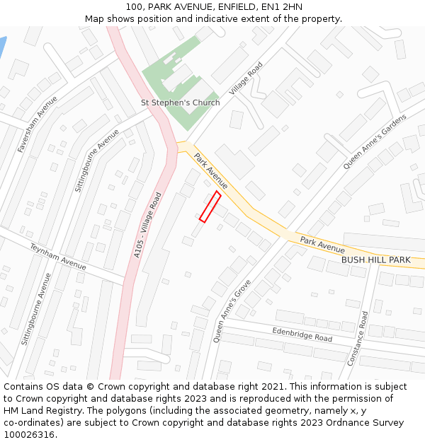 100, PARK AVENUE, ENFIELD, EN1 2HN: Location map and indicative extent of plot