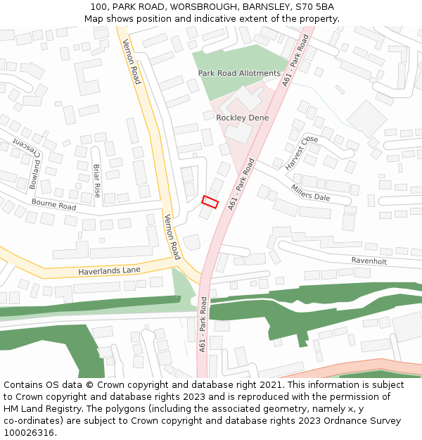 100, PARK ROAD, WORSBROUGH, BARNSLEY, S70 5BA: Location map and indicative extent of plot