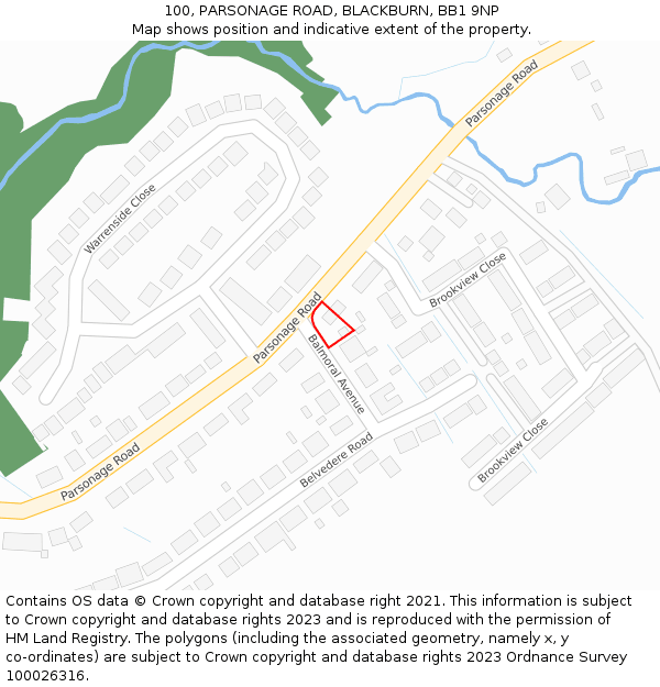 100, PARSONAGE ROAD, BLACKBURN, BB1 9NP: Location map and indicative extent of plot