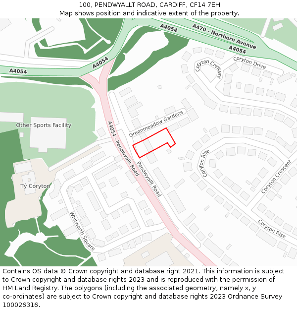 100, PENDWYALLT ROAD, CARDIFF, CF14 7EH: Location map and indicative extent of plot