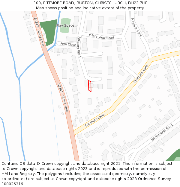 100, PITTMORE ROAD, BURTON, CHRISTCHURCH, BH23 7HE: Location map and indicative extent of plot