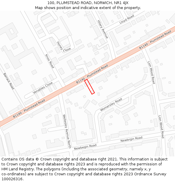100, PLUMSTEAD ROAD, NORWICH, NR1 4JX: Location map and indicative extent of plot