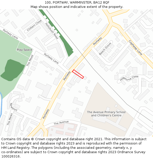 100, PORTWAY, WARMINSTER, BA12 8QF: Location map and indicative extent of plot
