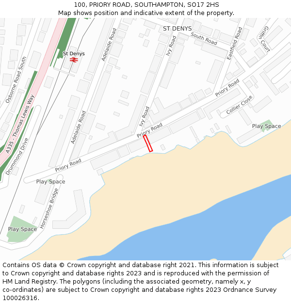 100, PRIORY ROAD, SOUTHAMPTON, SO17 2HS: Location map and indicative extent of plot