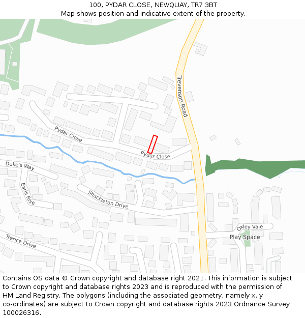 100, PYDAR CLOSE, NEWQUAY, TR7 3BT: Location map and indicative extent of plot