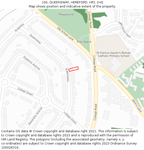 100, QUEENSWAY, HEREFORD, HR1 1HQ: Location map and indicative extent of plot