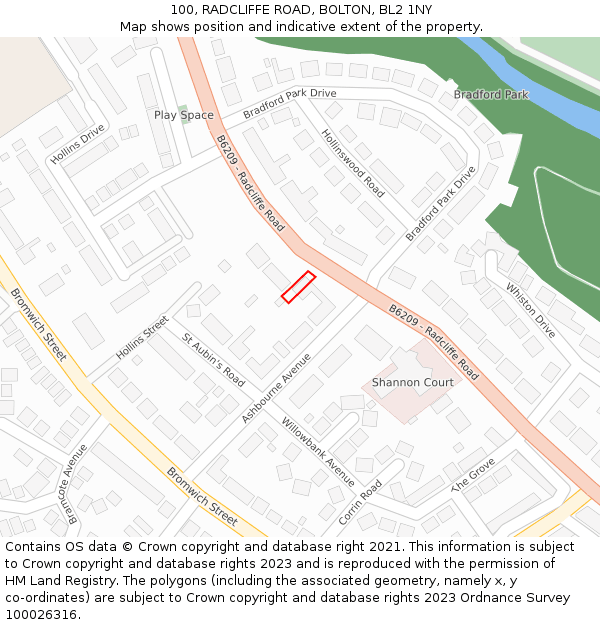 100, RADCLIFFE ROAD, BOLTON, BL2 1NY: Location map and indicative extent of plot