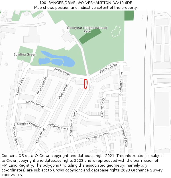 100, RANGER DRIVE, WOLVERHAMPTON, WV10 6DB: Location map and indicative extent of plot