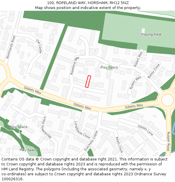 100, ROPELAND WAY, HORSHAM, RH12 5NZ: Location map and indicative extent of plot