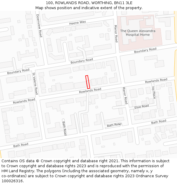 100, ROWLANDS ROAD, WORTHING, BN11 3LE: Location map and indicative extent of plot