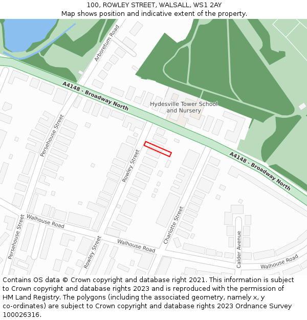 100, ROWLEY STREET, WALSALL, WS1 2AY: Location map and indicative extent of plot