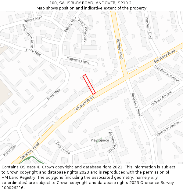 100, SALISBURY ROAD, ANDOVER, SP10 2LJ: Location map and indicative extent of plot