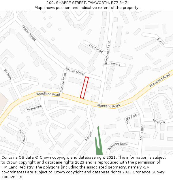 100, SHARPE STREET, TAMWORTH, B77 3HZ: Location map and indicative extent of plot
