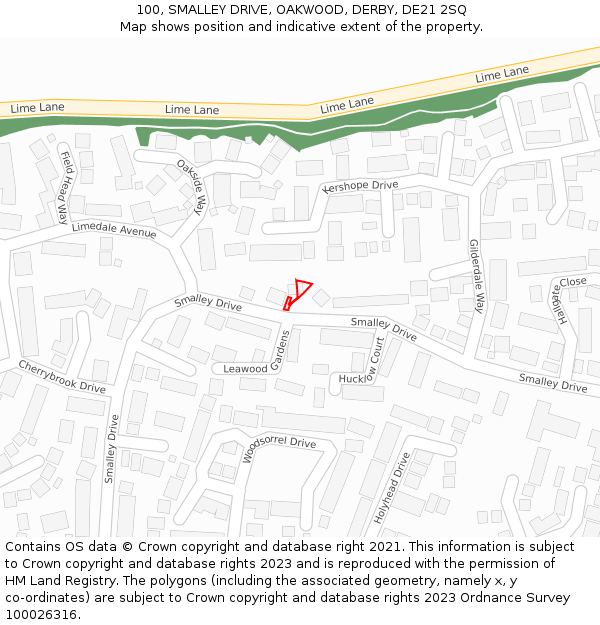 100, SMALLEY DRIVE, OAKWOOD, DERBY, DE21 2SQ: Location map and indicative extent of plot