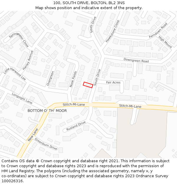 100, SOUTH DRIVE, BOLTON, BL2 3NS: Location map and indicative extent of plot