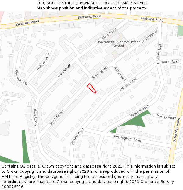 100, SOUTH STREET, RAWMARSH, ROTHERHAM, S62 5RD: Location map and indicative extent of plot