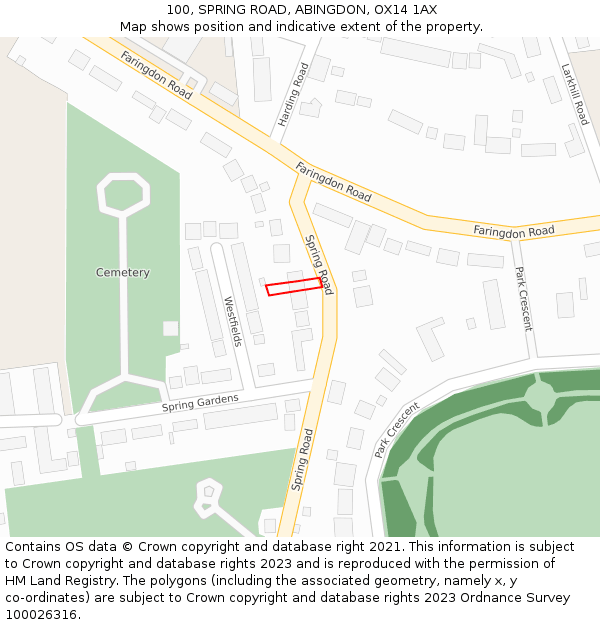 100, SPRING ROAD, ABINGDON, OX14 1AX: Location map and indicative extent of plot